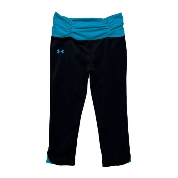 Under Armour Tights Women's Size Small Black Turquoise Capri Leggings - Picture 1 of 11